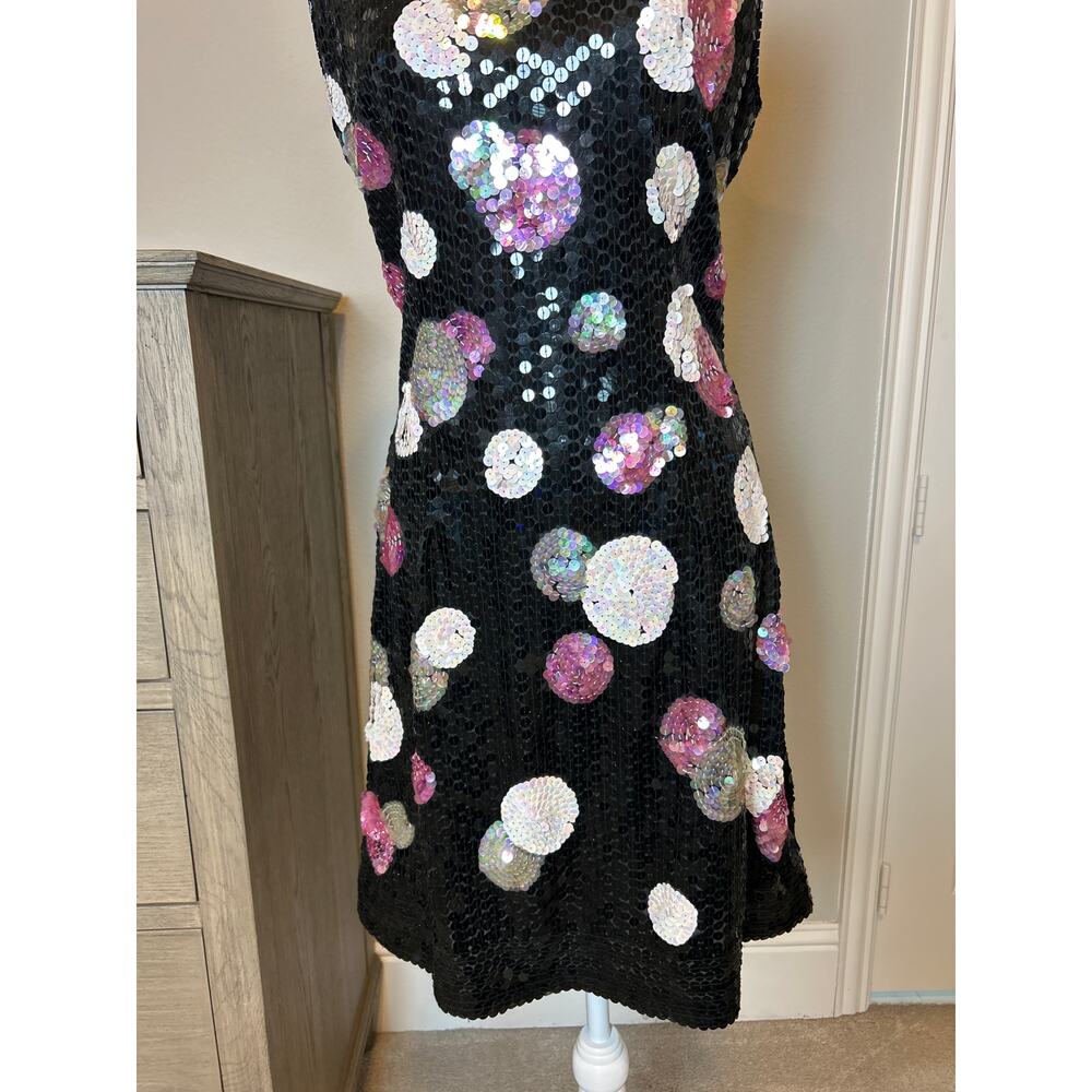 Nadine Boutique | Vintage Black/Pink/Silver Sequins Sheath Dress | Large - Picture 6 of 14